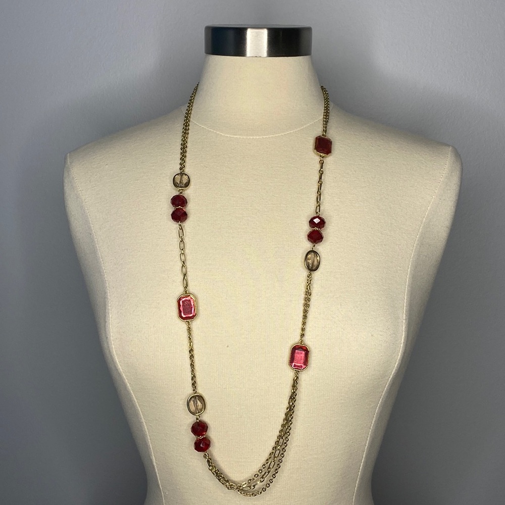 Long Gold-Tone Necklace With Faceted Accents‎